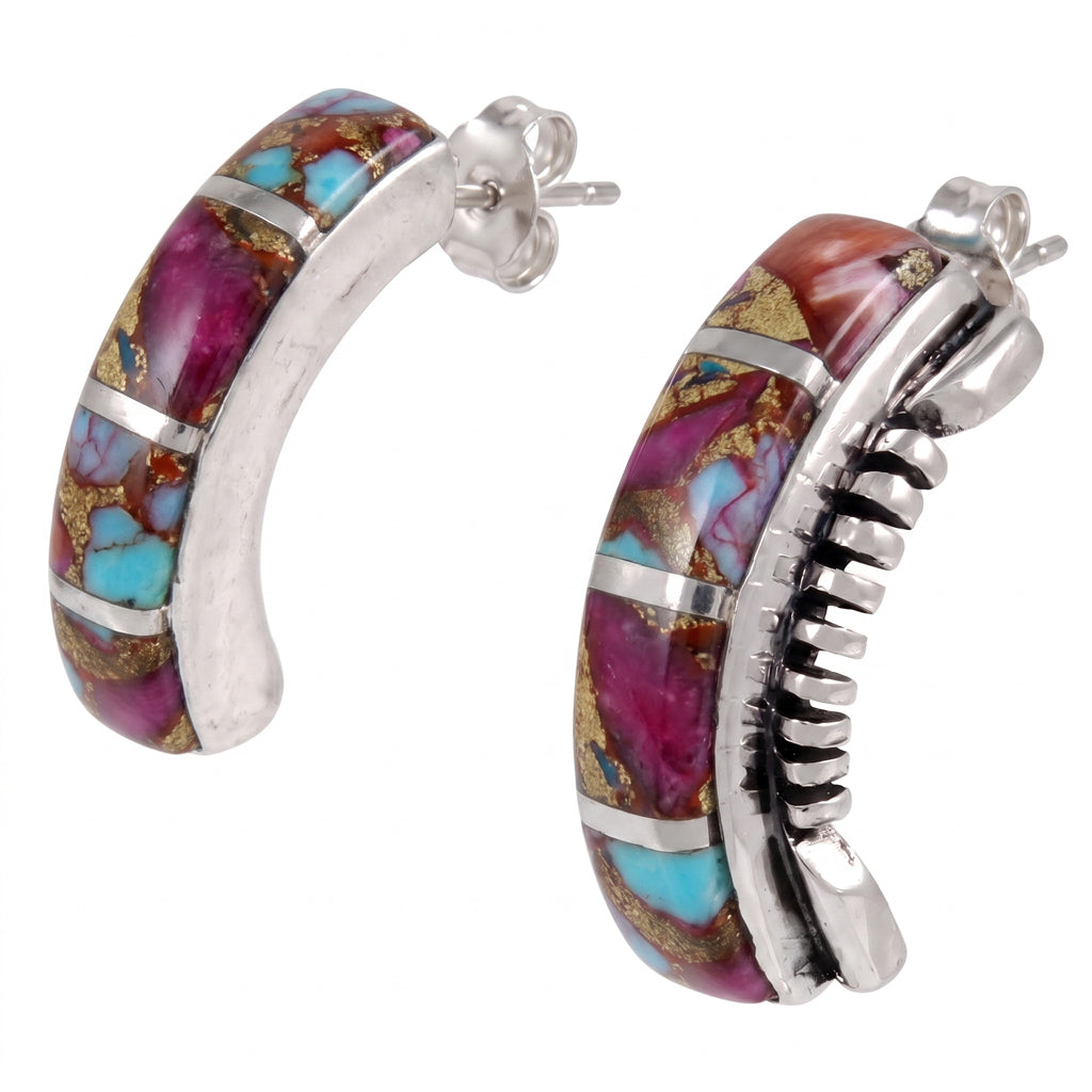 Rainbow Spiny Turquoise Earrings Sterling Silver E1178-C91