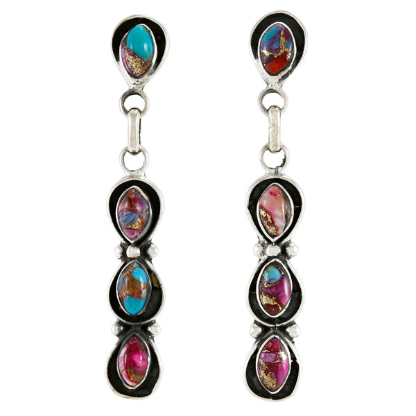 Rainbow Spiny Turquoise Earrings Sterling Silver E1179-C91