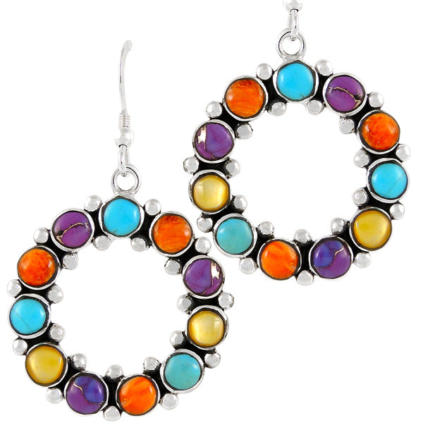 Sterling Silver Flower Earrings Multicolor E1183-C71