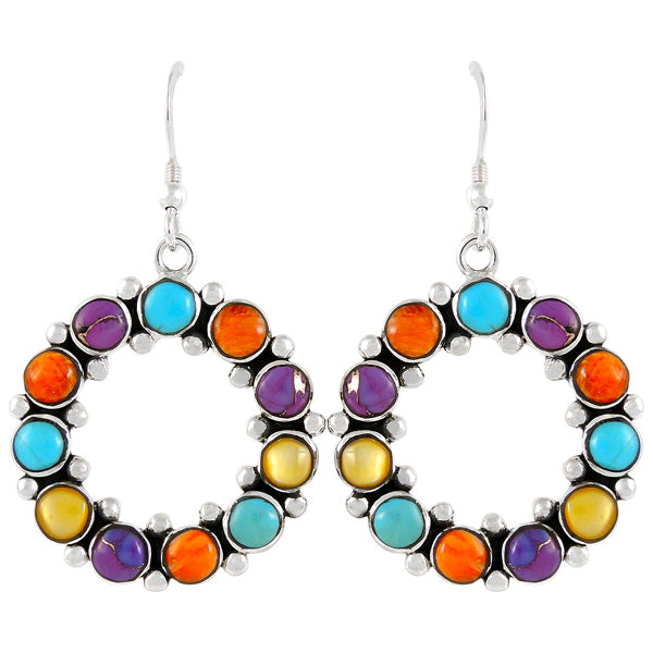 Sterling Silver Flower Earrings Multicolor E1183-C71