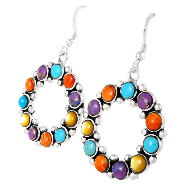 Sterling Silver Flower Earrings Multicolor E1183-C71