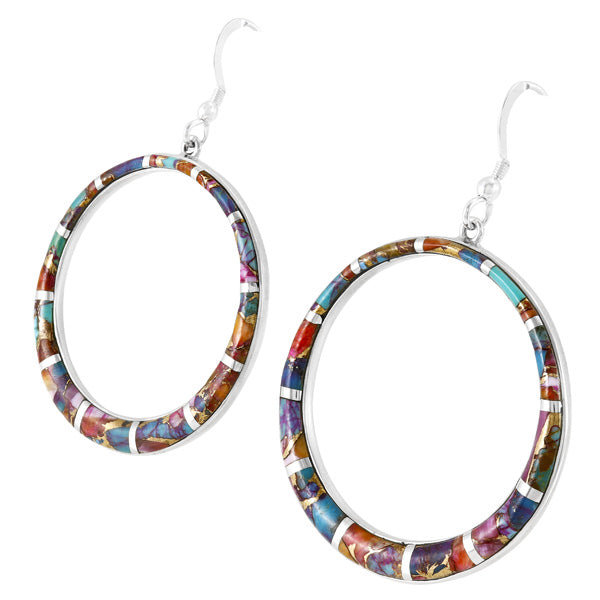Rainbow Spiny Turquoise Hoop Earrings Sterling Silver E1187-C91