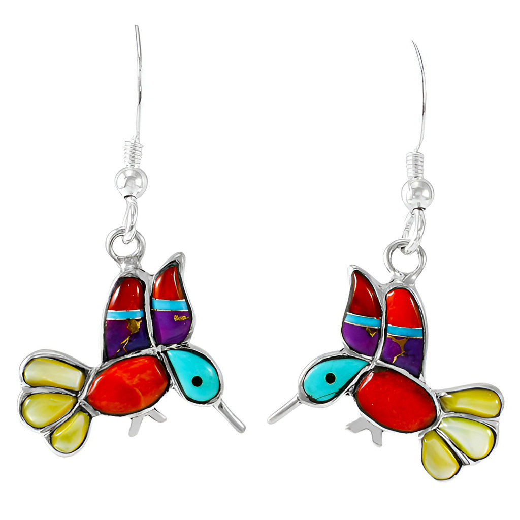 Humming Bird Multi Gemstone Earrings SilverBronzé E1188W-SB-C01