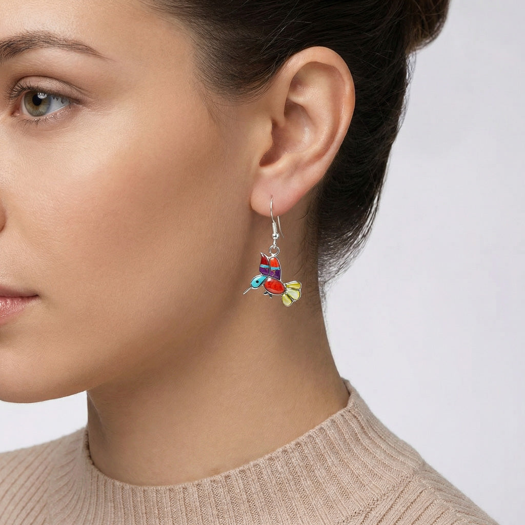 Humming Bird Multi Gemstone Earrings SilverBronzé E1188W-SB-C01