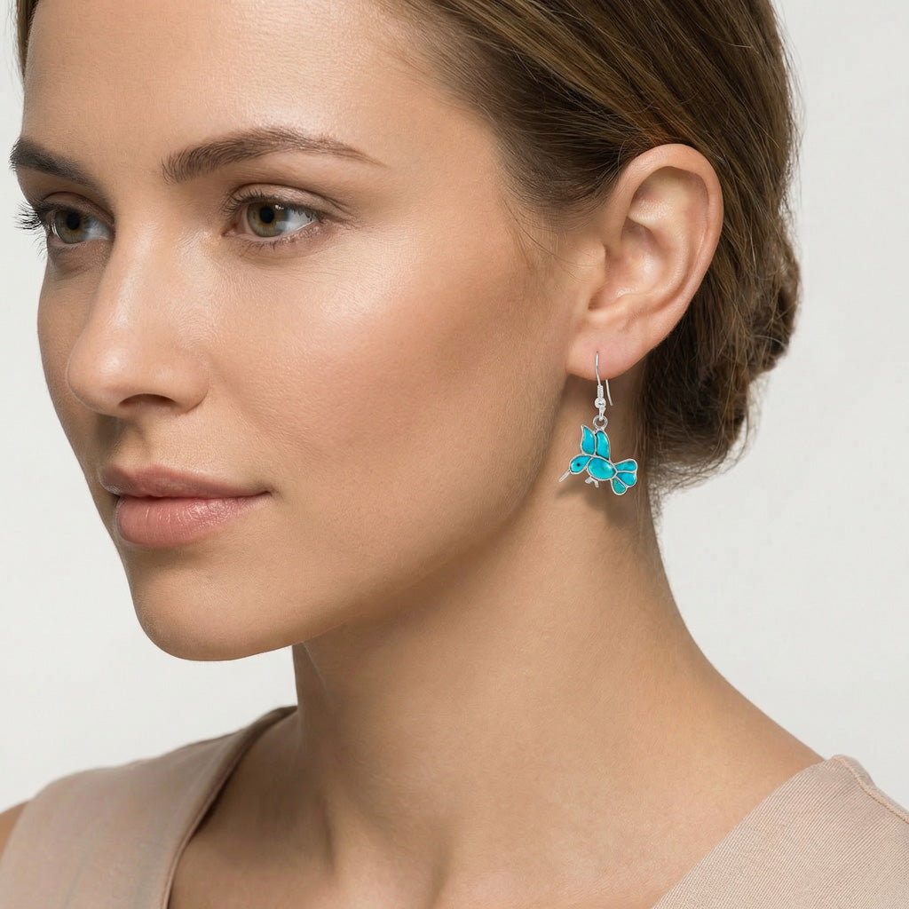 Humming Bird Turquoise Earrings SilverBronzé E1188W-SB-C05