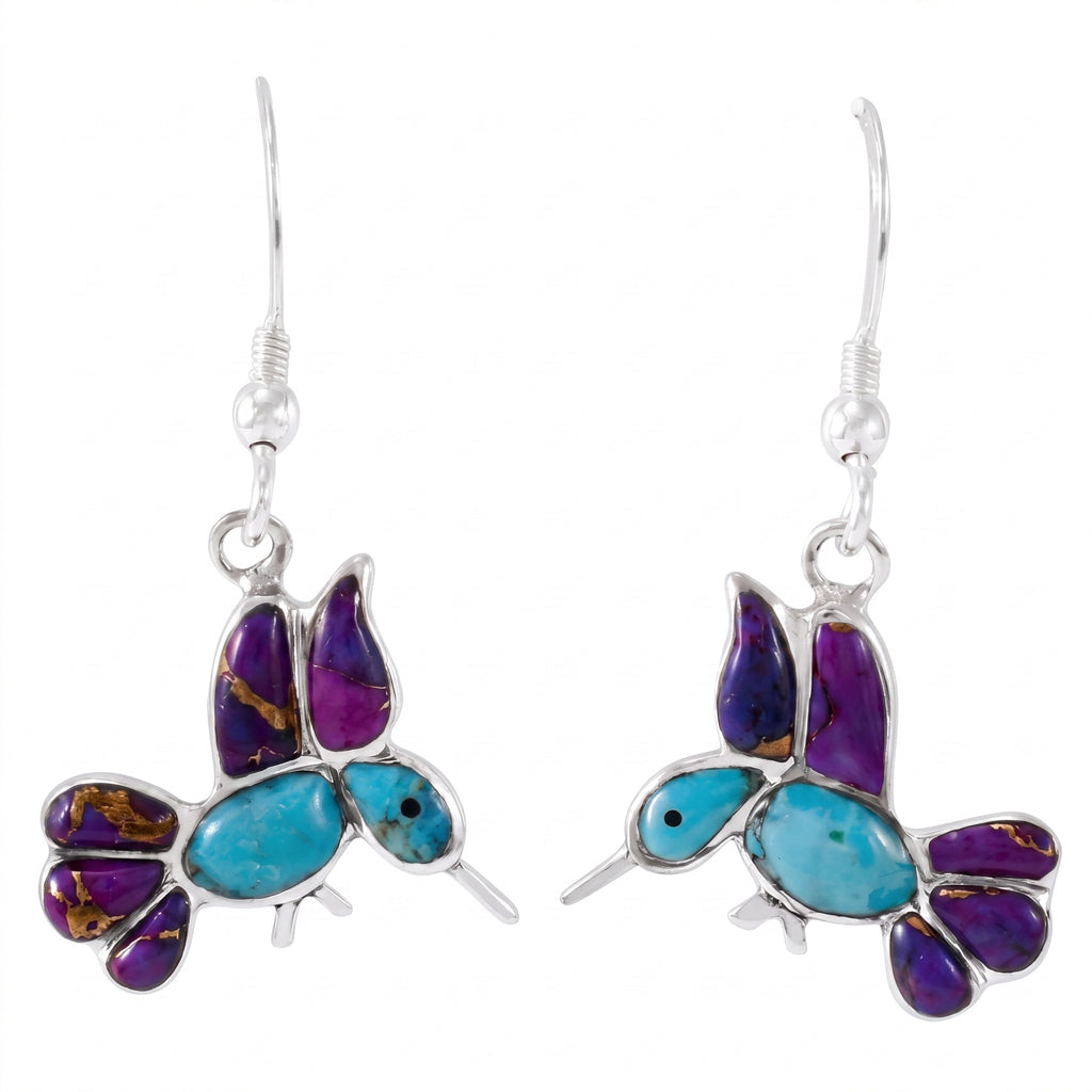 Sterling Silver Hummingbird Earrings Multi Gemstones E1188W-C96
