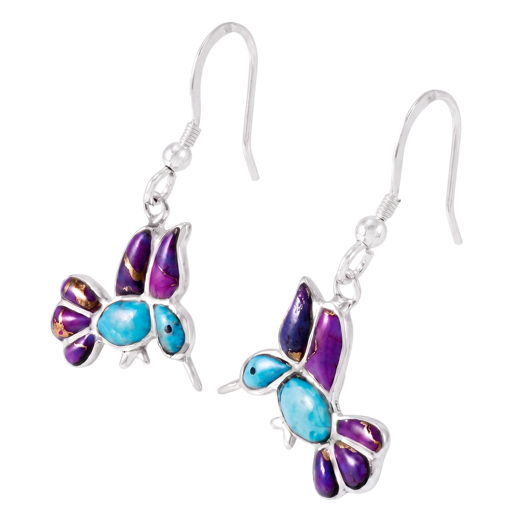 Sterling Silver Hummingbird Earrings Multi Gemstones E1188W-C96