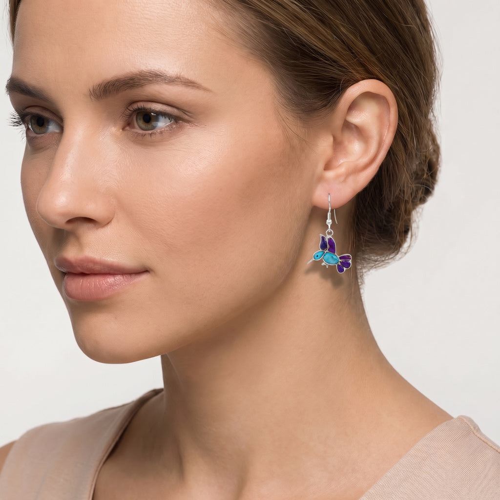 Sterling Silver Hummingbird Earrings Multi Gemstones E1188W-C96
