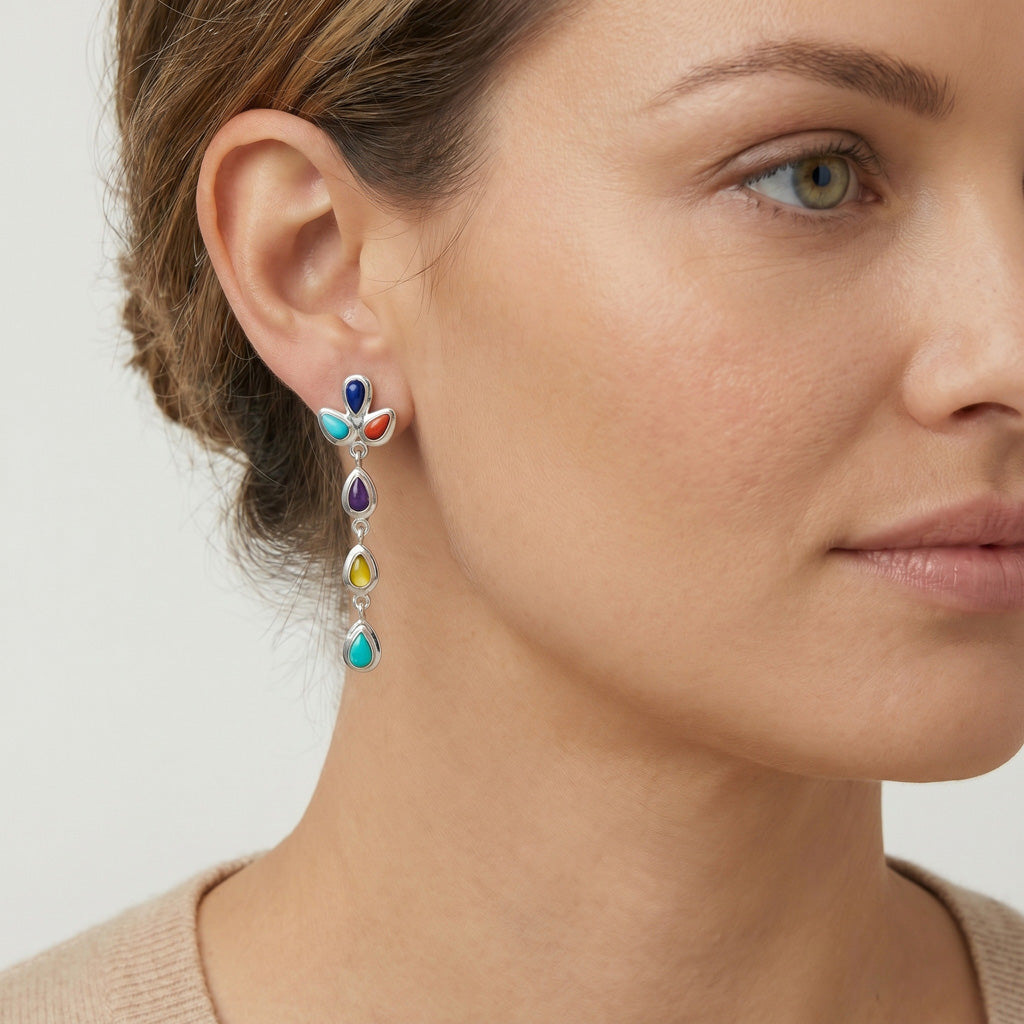 Sterling Silver Chandelier Earrings Multicolor E1204-SM-C71