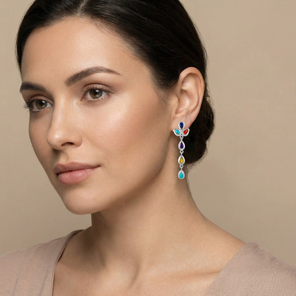 FINAL CLEARANCE - Multi Gemstone Earrings SilveryCopper™ E1204-SM-SB-C71