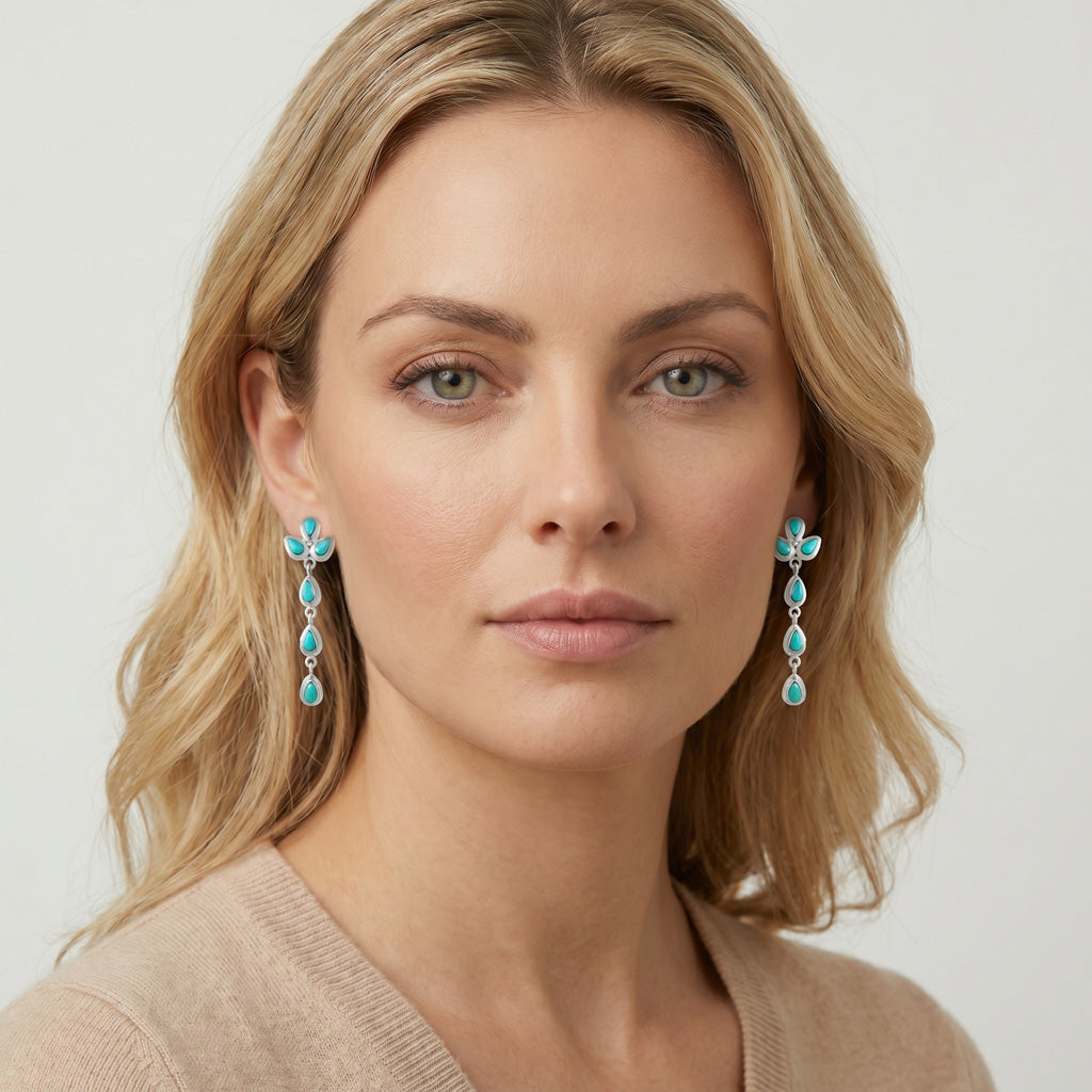 Sterling Silver Chandelier Earrings Turquoise E1204-SM-C75