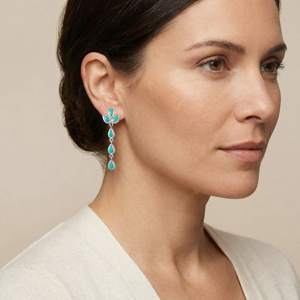 FINAL CLEARANCE - Turquoise Earrings SilveryCopper™ E1204-SM-SB-C75