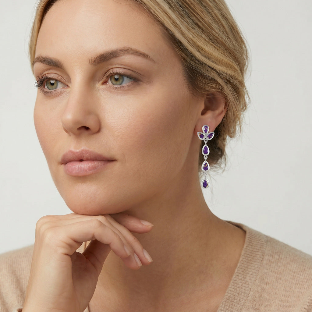 Purple Turquoise Chandelier Earrings Sterling Silver E1204-SM-C77
