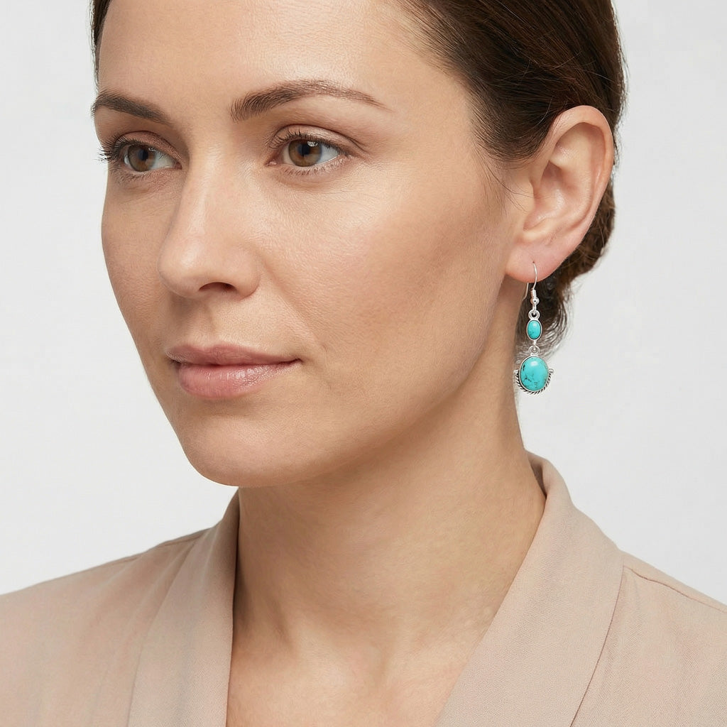 FINAL CLEARANCE - Turquoise Earrings SilveryCopper™ E1218-SB-C75