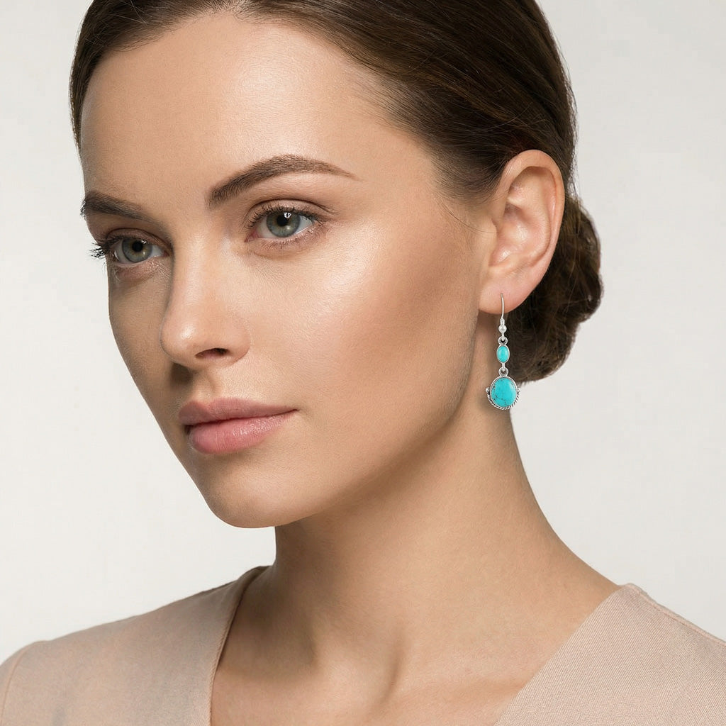 FINAL CLEARANCE - Turquoise Earrings SilveryCopper™ E1218-SB-C75