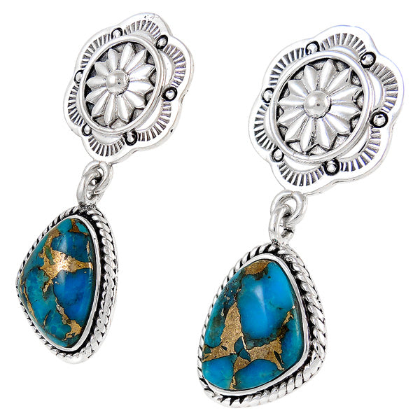 Sterling Silver Earrings Matrix Turquoise E1220-C84