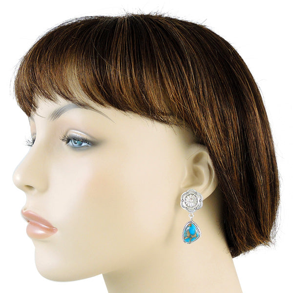 Sterling Silver Earrings Matrix Turquoise E1220-C84