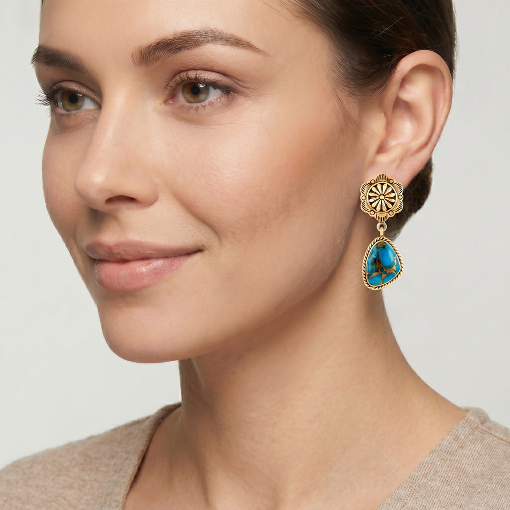 Matrix Turquoise Earrings GoldCopper E1220-GB-C84