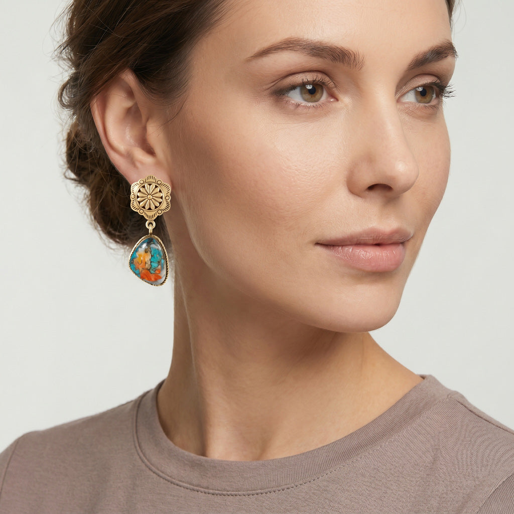 Spiny Turquoise Earrings GoldCopper E1220-GB-C89