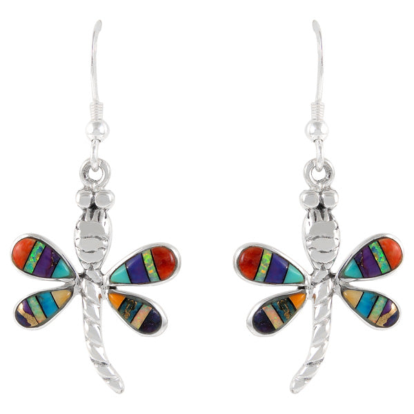 Sterling Silver Dragonfly Earrings Multicolor E1229-C01