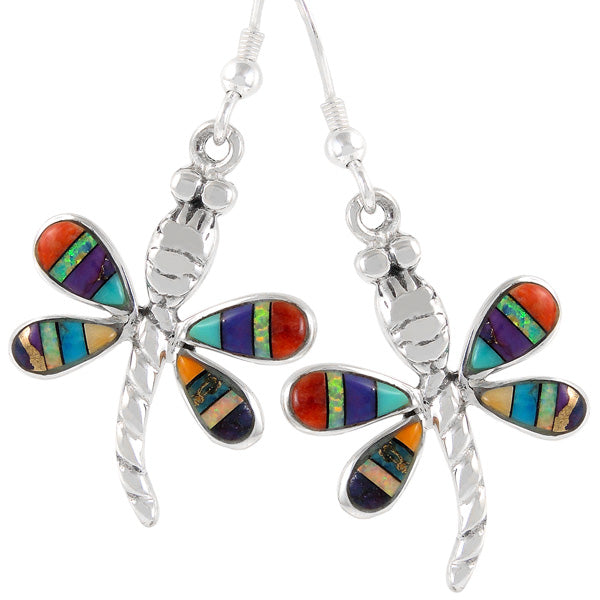 Sterling Silver Dragonfly Earrings Multicolor E1229-C01
