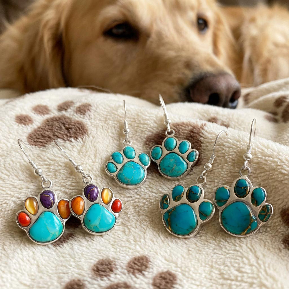Sterling Silver Paw Earrings Matrix Turquoise E1240-C84