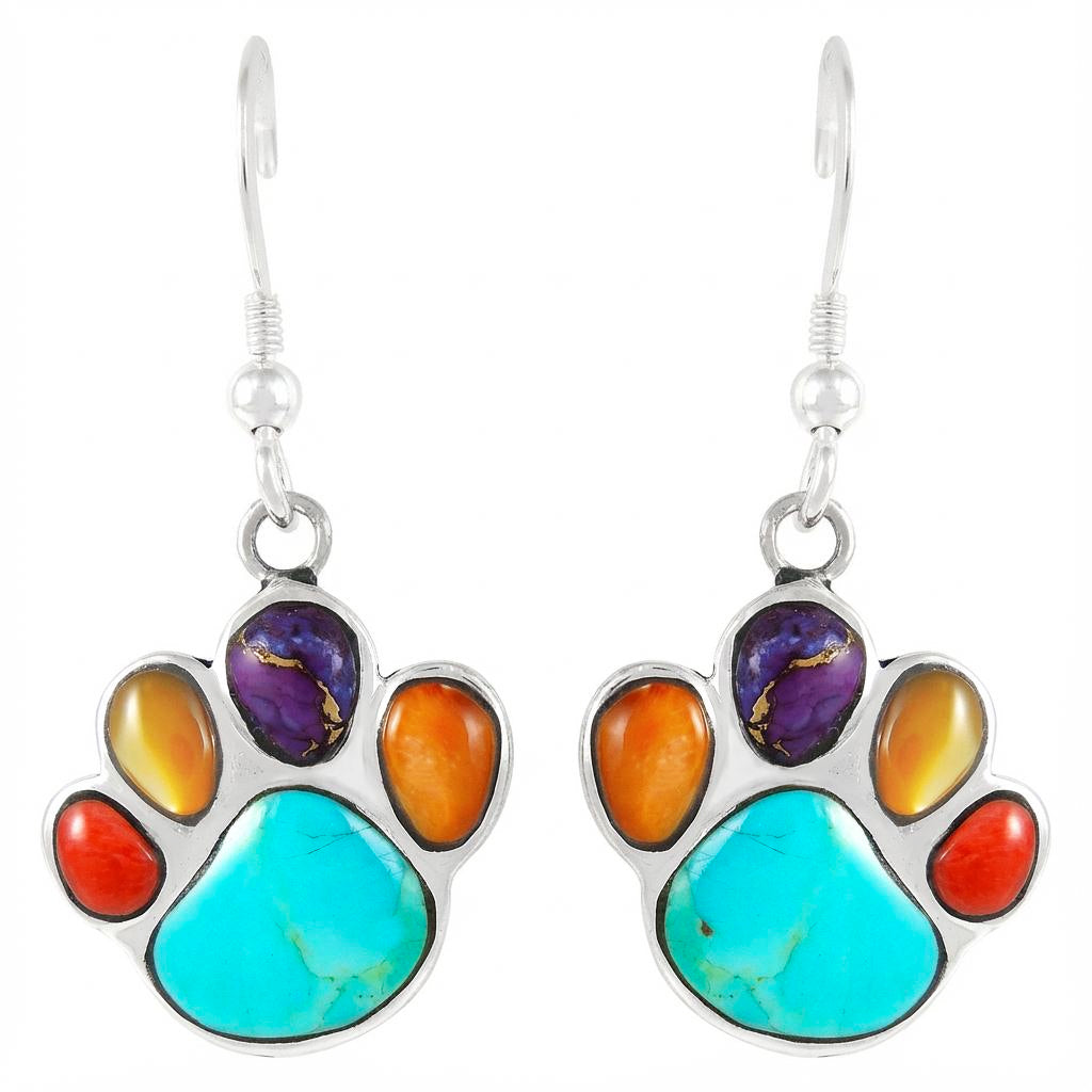Sterling Silver Paw Earrings Multicolor E1240-C71