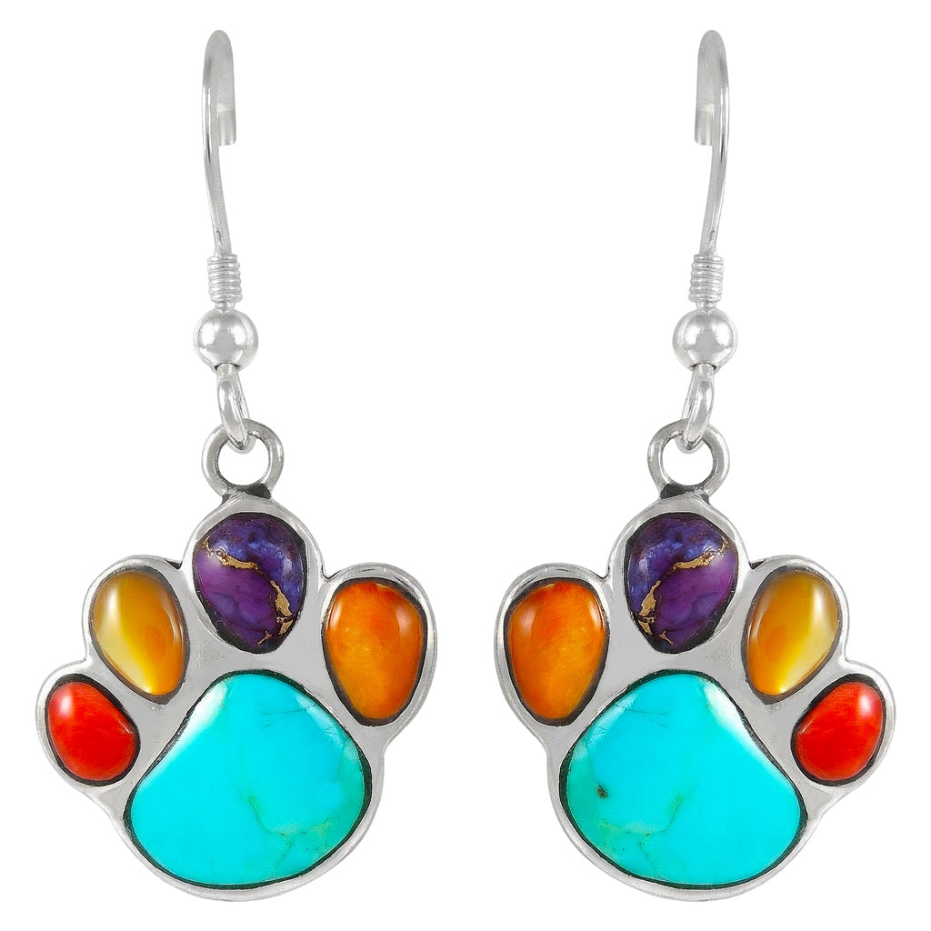 Sterling Silver Paw Earrings Multicolor E1240-C71