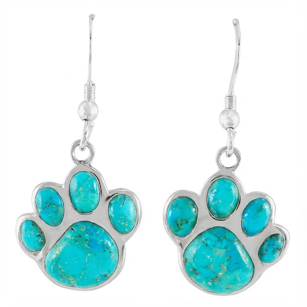 Sterling Silver Paw Earrings Turquoise E1240-C75
