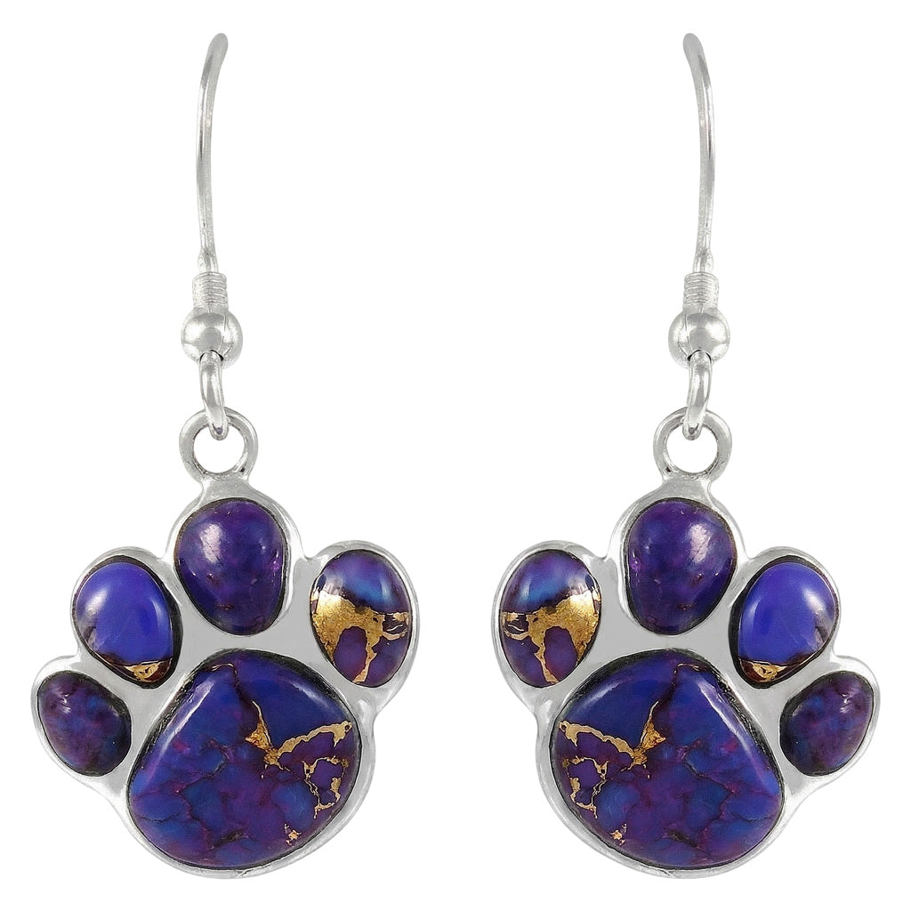 Sterling Silver Paw Earrings Purple Turquoise E1240-C77