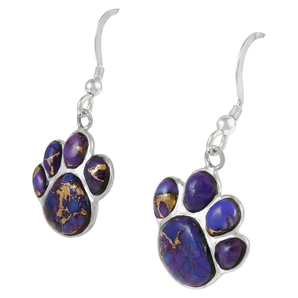Sterling Silver Paw Earrings Purple Turquoise E1240-C77