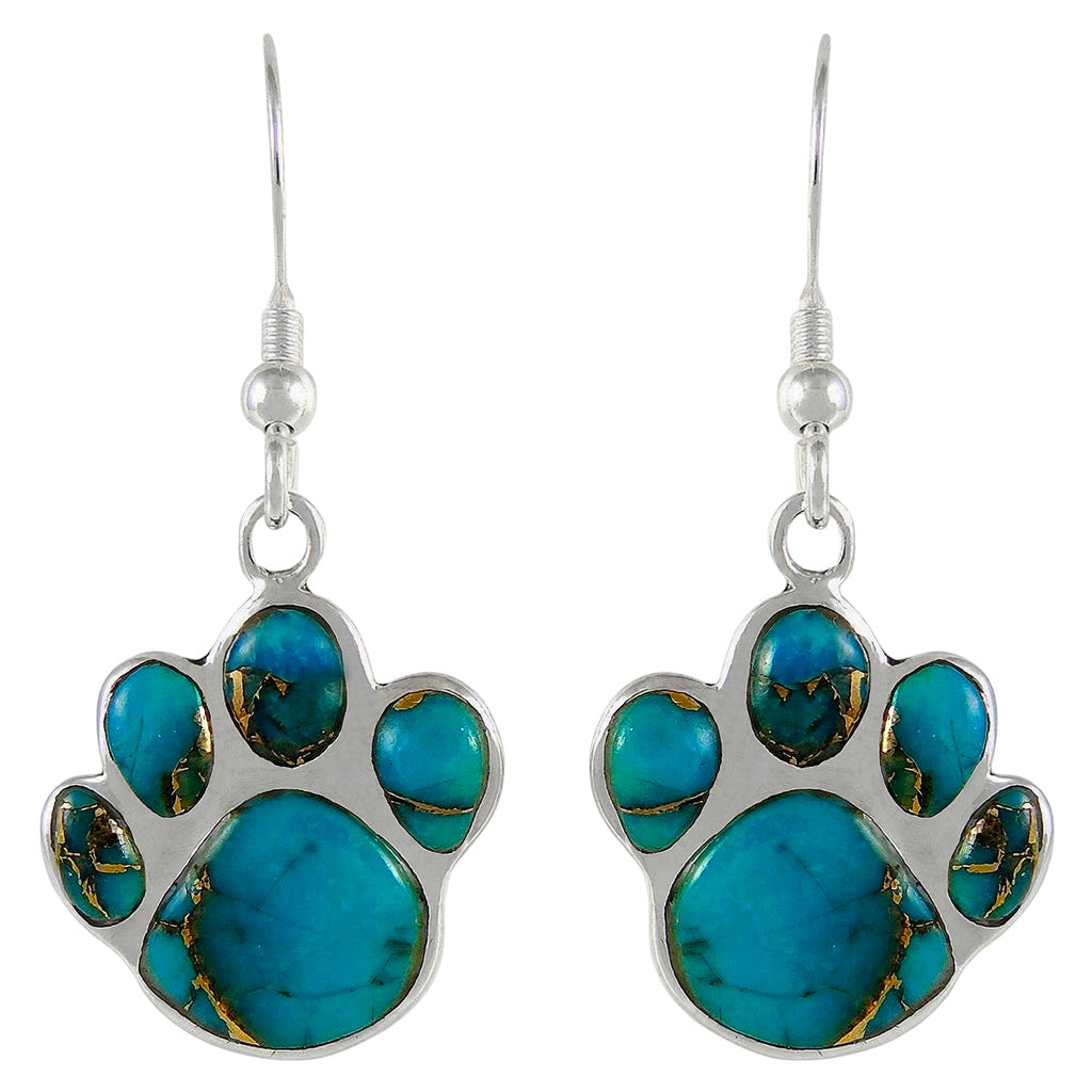 Sterling Silver Paw Earrings Matrix Turquoise E1240-C84