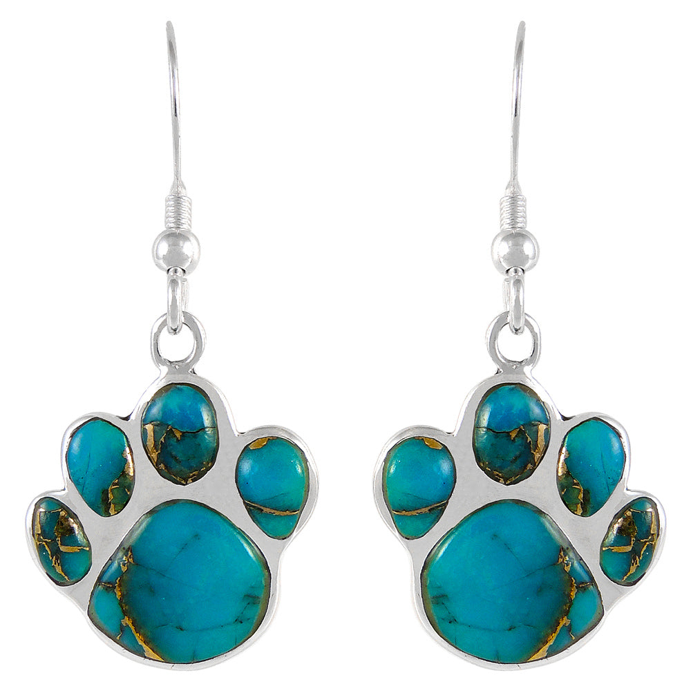 Sterling Silver Paw Earrings Matrix Turquoise E1240-C84