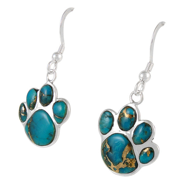 Sterling Silver Paw Earrings Matrix Turquoise E1240-C84