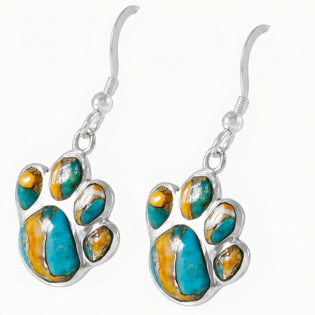 Sterling Silver Paw Earrings Spiny Turquoise E1240-C89