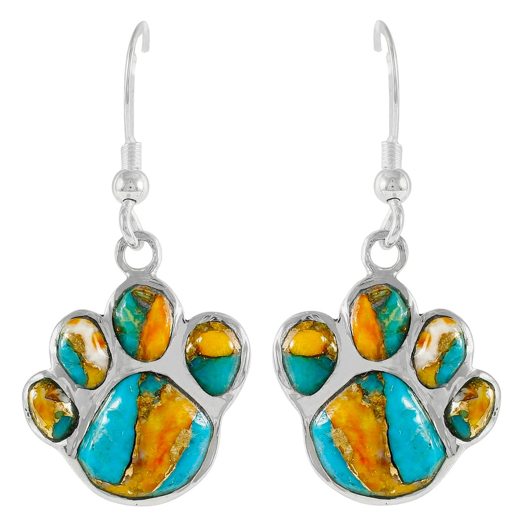 Sterling Silver Paw Earrings Spiny Turquoise E1240-C89