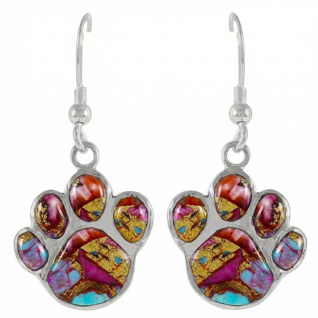 Rainbow Spiny Turquoise Paw Earrings Sterling Silver E1240-C91