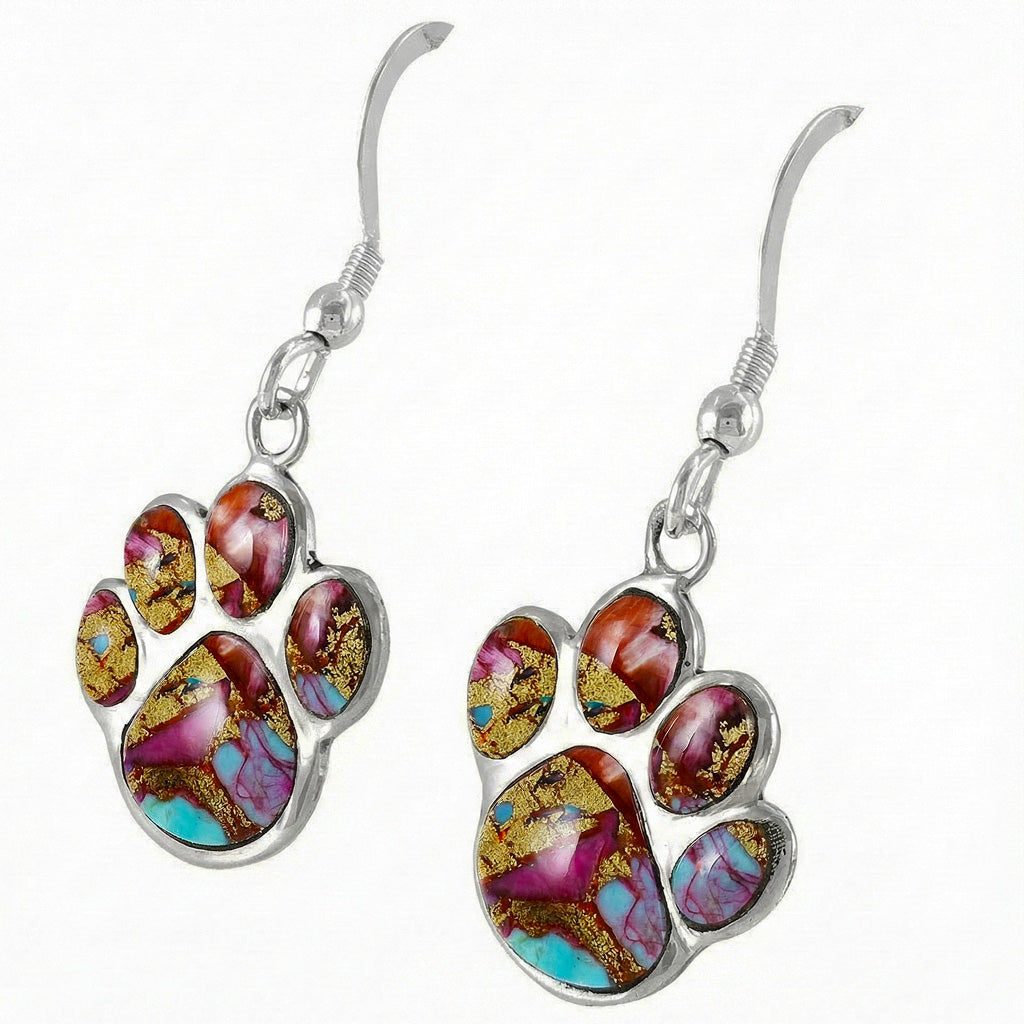 Rainbow Spiny Turquoise Paw Earrings Sterling Silver E1240-C91