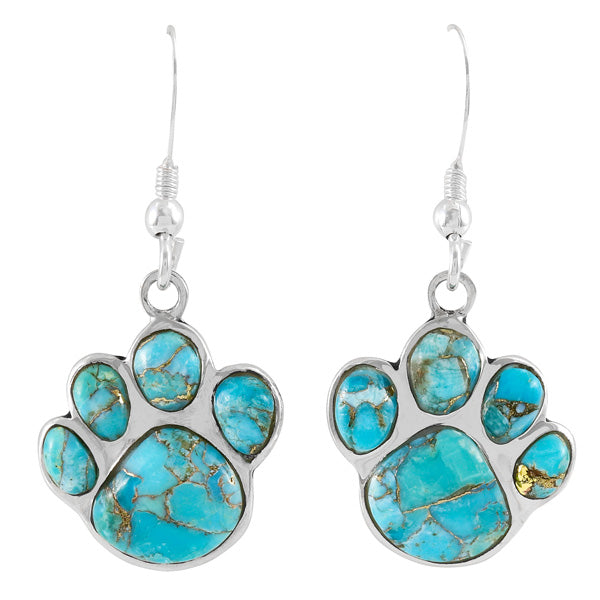 Sterling Silver Paw Earrings Sky Matrix Turquoise E1240-C94