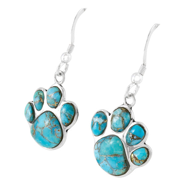 Sterling Silver Paw Earrings Sky Matrix Turquoise E1240-C94