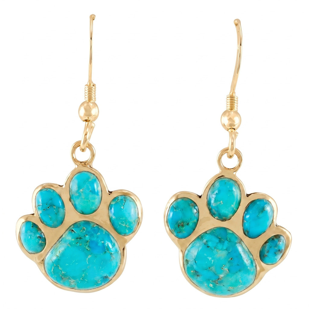 Dog Paw Turquoise Earrings GoldCopper E1240-GB-C75