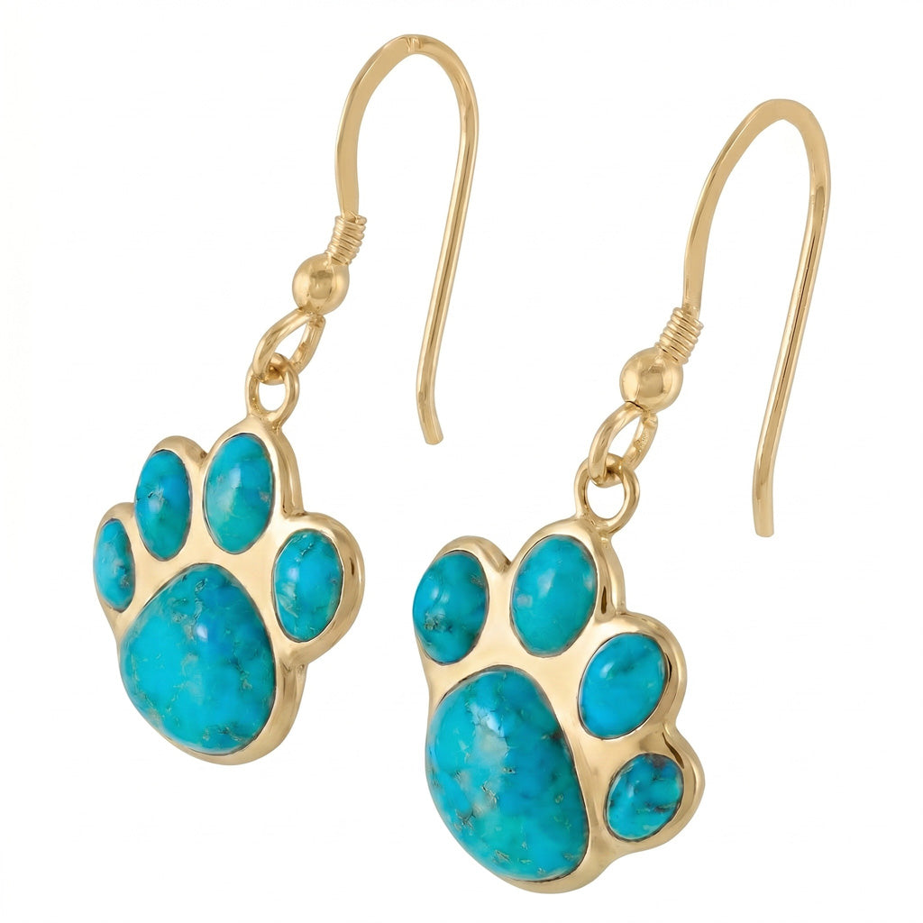 Dog Paw Turquoise Earrings GoldCopper E1240-GB-C75