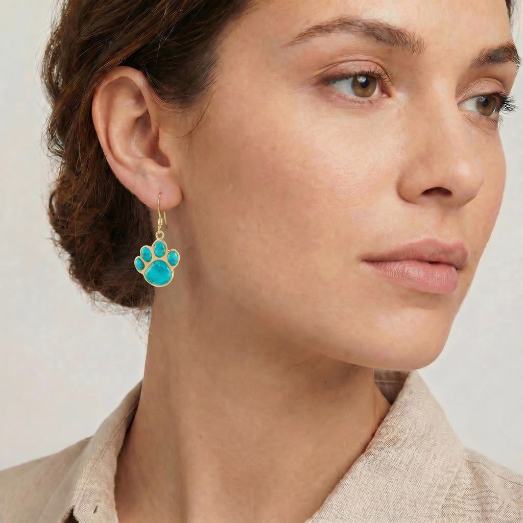 Dog Paw Turquoise Earrings GoldCopper E1240-GB-C75