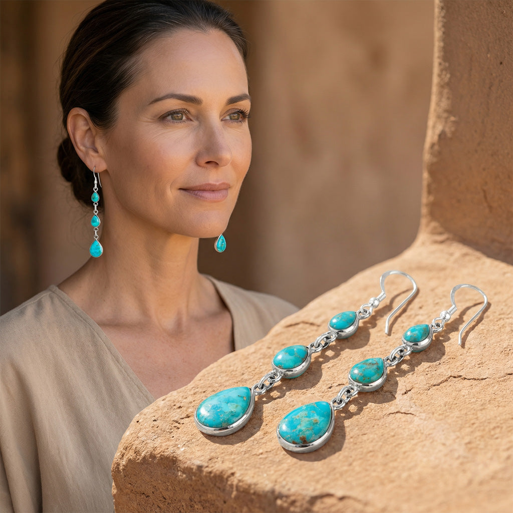 Turquoise Earrings SilverBronzé E1241-SB-C75