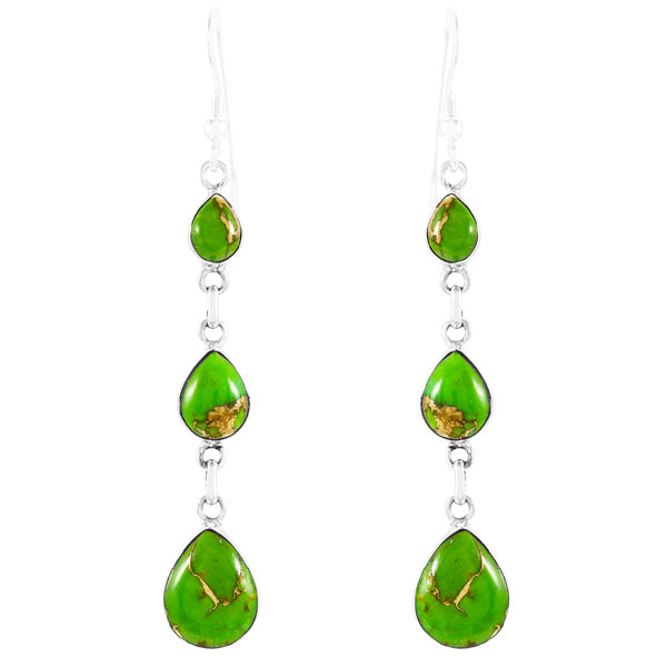 Sterling Silver Chandelier Earrings Green Turquoise E1241-C76