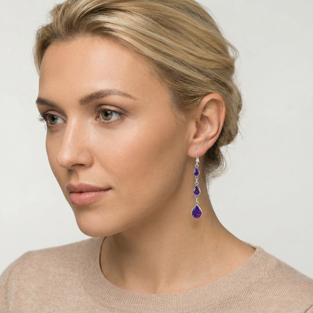 FINAL CLEARANCE - Purple Turquoise Earrings SilveryCopper™ E1241-SB-C77