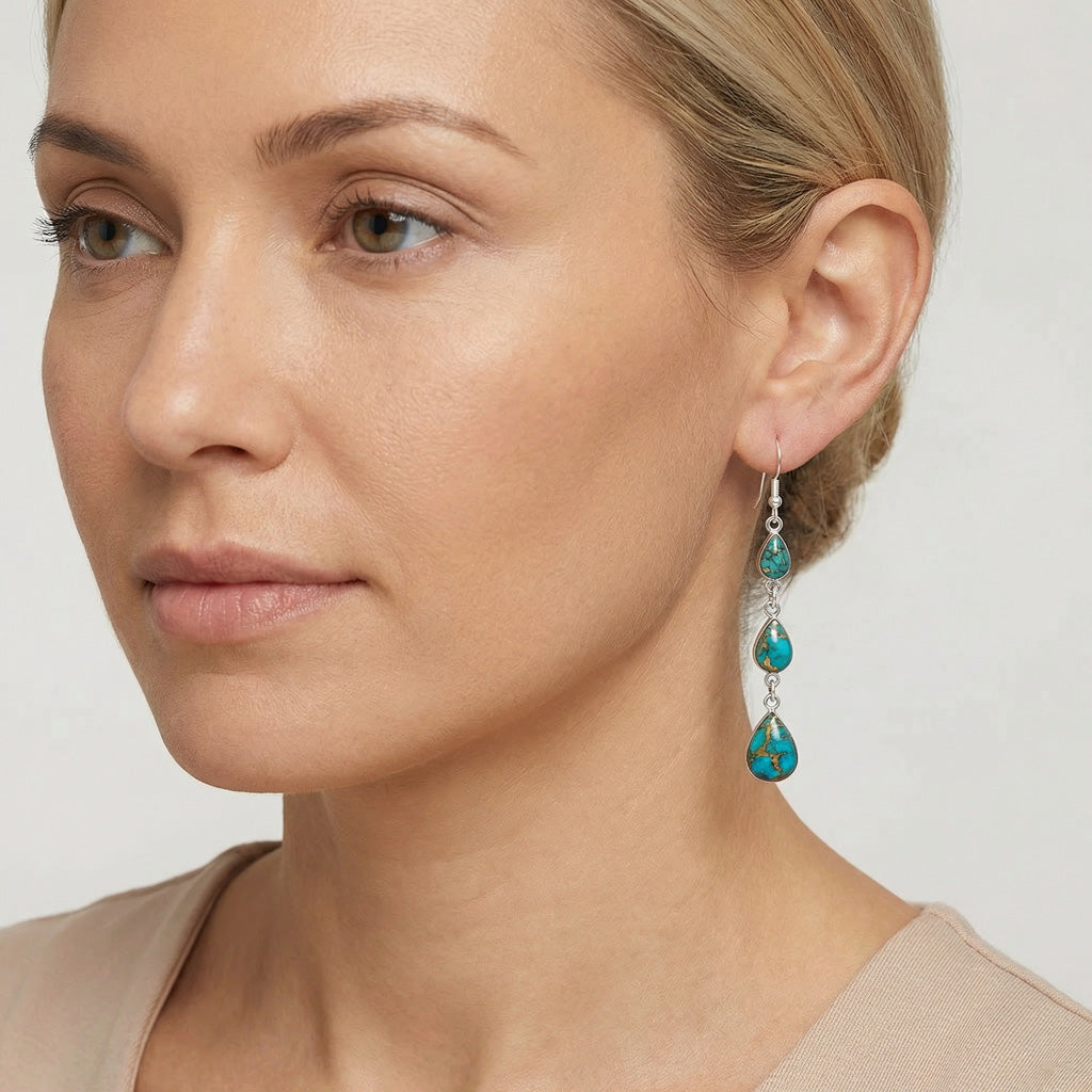 FINAL CLEARANCE - Matrix Turquoise Earrings SilveryCopper™ E1241-SB-C84