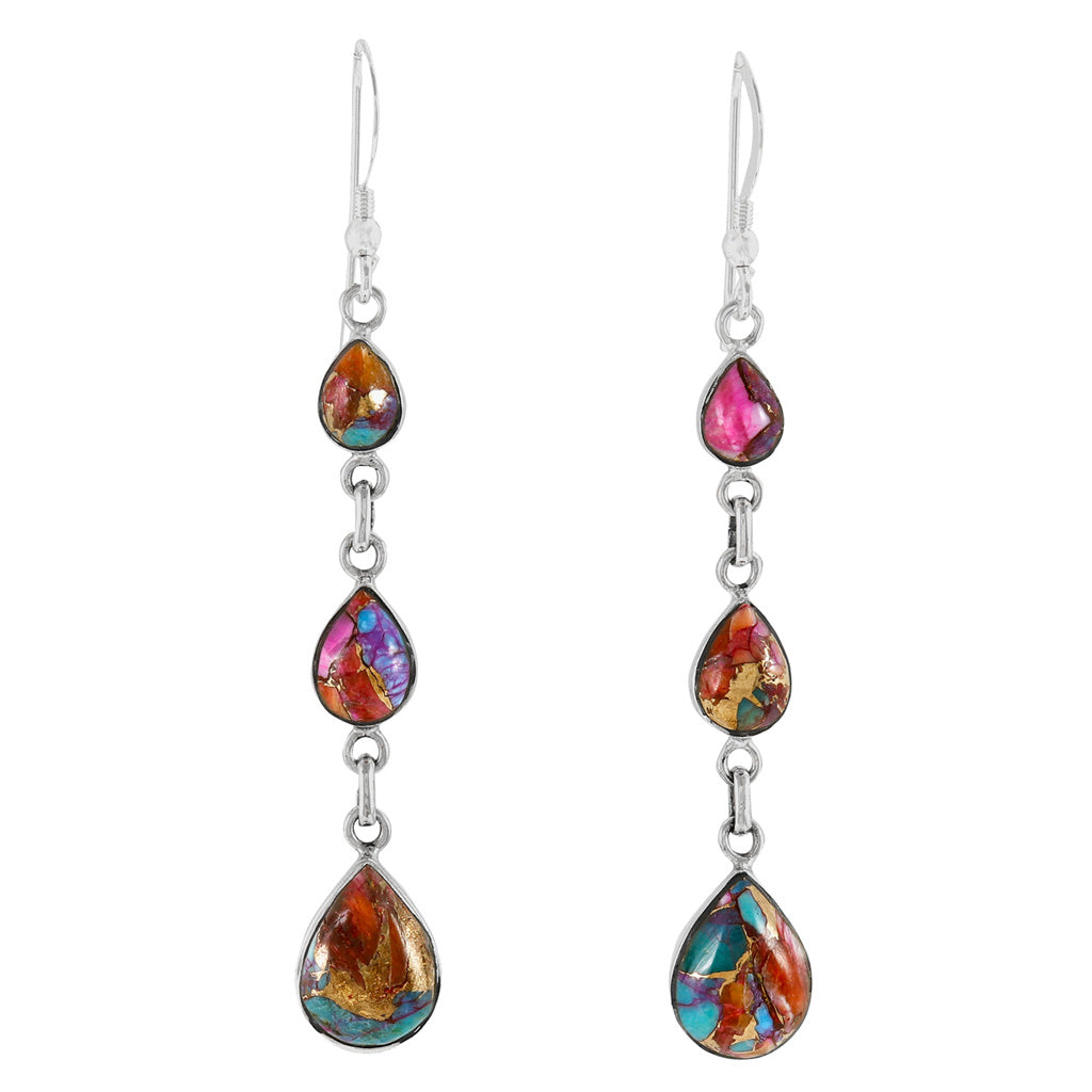 Rainbow Spiny Turquoise Earrings SilverBronzé E1241-SB-C91