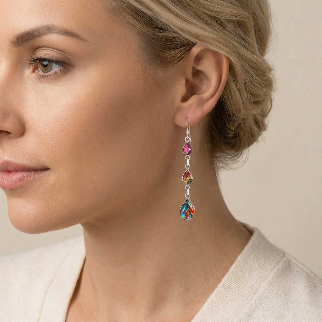 Rainbow Spiny Turquoise Earrings SilverBronzé E1241-SB-C91