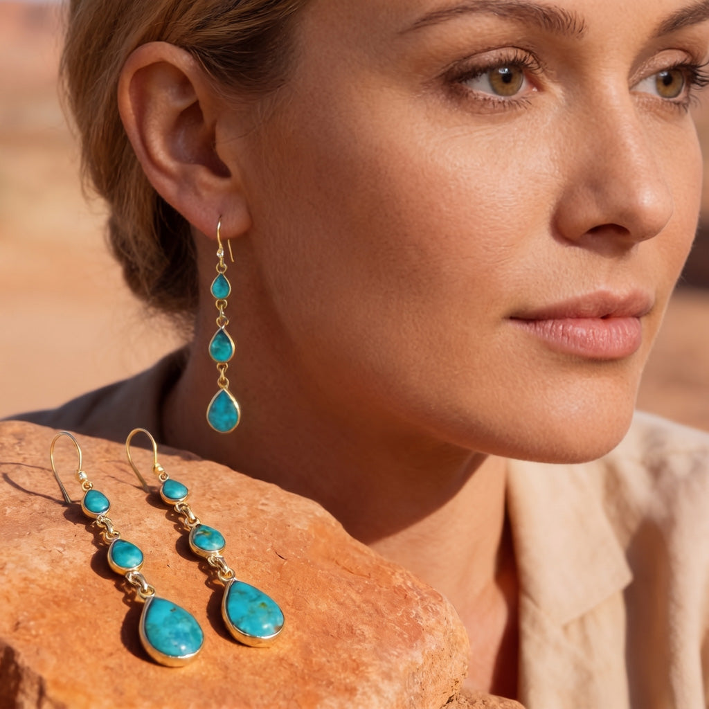Turquoise Hoop Earrings GoldCopper E1241-GB-C75